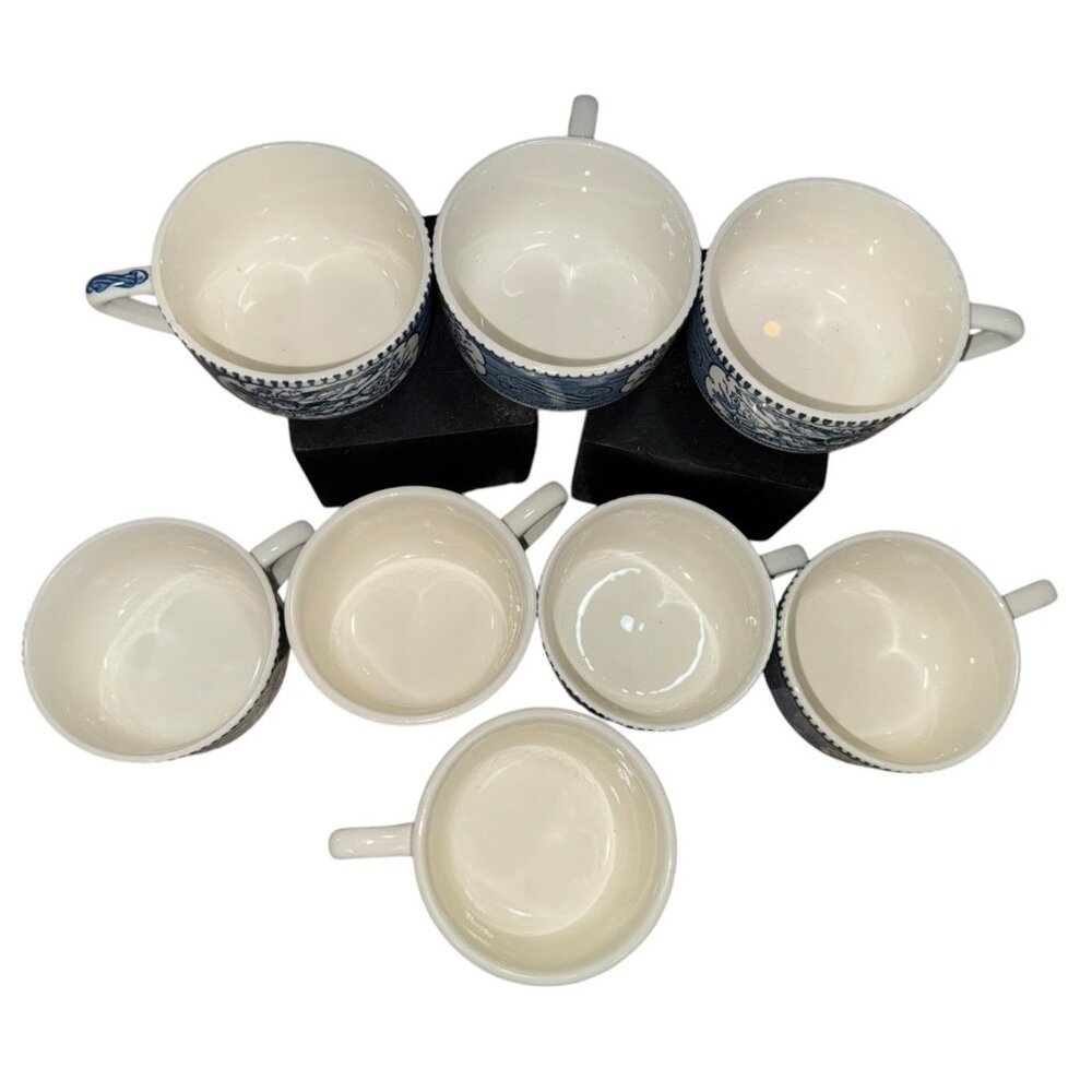 Vintage Royal Currier & Ives Horse Carriage Blue China Coffee Tea Cup Lot of 4 - Picture 2 of 7